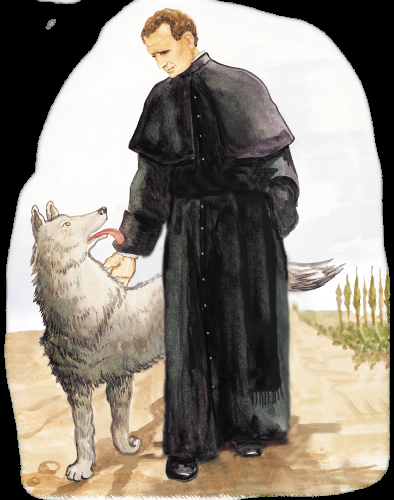 ‘Don Bosco ed il Grigio’, disegno di Andrea F. Phillips
